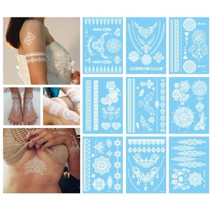 Tatuaje Temporal Elegante de Encaje Blanco para Boda/Novia/Fiesta de Despedida de Soltera, Adhesivo Corporal Impermeable, Estilo Henna - Product Image 4