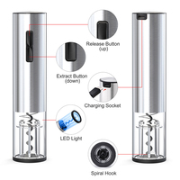 Offre Usine Kit Tire-bouchon USB 4-en-1 Rechargeable Électrique, Coffret Cadeau Ouvre-Bouteille de Vin avec Aérateur, Coupe-Capsule et Bouchons