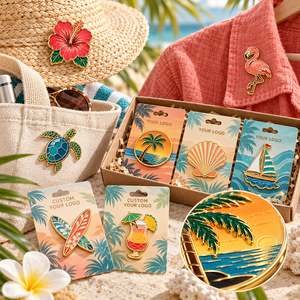 Custom Tropical Vacation Lapel Pins Colorful Summer Beach Metal Badges and Travel Brooches OEM ODM - Product Image 3