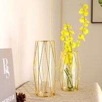 Weeyaeofa — vase losange en fer forgé doré, vase hydroponique en verre, ornements pour la décoration de la maison ou du bureau