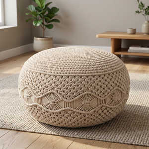 Knitted Pouffe Stylish Handmade <b>Stools</b> & Ottomans for Apartment <b>Bedroom</b> Comfort & Decor Modern Design - Product Image 3