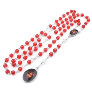 귀중한 혈액 예수님의 특별한 묵주 크리스탈 6mm 빨간색 유리 구슬 가톨릭 십자가 목걸이 - Product Image 3