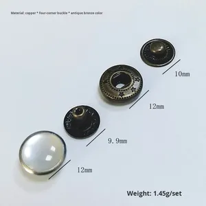 Đồng thau bốn nút chụp nút hình chữ nhật mô hình hạt trang trí nickel-miễn phí cổ điển quần áo nút lớn màu trắng mạ - Product Image 6