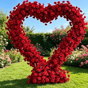 Arco Floreale a Forma di Cuore <span class=keywords><strong>con</strong></span> Rose Rosse, Insegna al Neon 'Sposami', Cornice Floreale Artificiale per Proposte di Matrimonio, Decorazione per Feste e Scenografie - Product Image 4