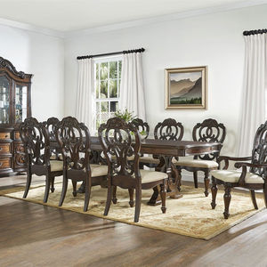 Tavolo da Pranzo Rettangolare in Legno Massello Stile Europeo con 8 Sedie, Design Tradizionale Intagliato a Mano - Product Image 1