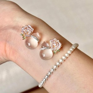 Pendientes Colgantes de Plata de Ley S925, Elegantes, Estilo Chino Nuevo, Espuma de Jade Rosa Hielo, Calabaza, Sensación de Alta Gama - Product Image 4