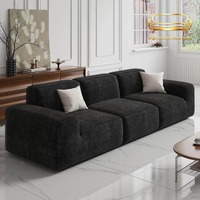 Canapé rétro trois places en tissu velours côtelé, compressé sous vide, style bloc de tofu, grand, noir, en éponge pure, sans cadre, pour salon, design simple