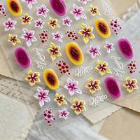 Autocollants 5D en relief pour ongles, motifs floraux tropicaux, fleurs de frangipanier, fruits et lettres, décorations auto-adhésives pour manucure, vente en gros