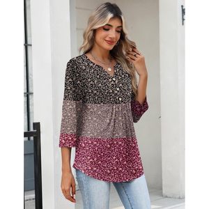 Womens Floral Print Blouse Three Quarter Sleeve V Neck Chiffon <b>Top</b> Casual Work Shirt Sheer <b>Layer</b> S 3XL - Product Image 4