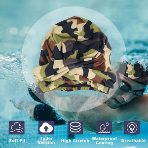 Gorro de baño de silicona de camuflaje <span class=keywords><strong>para</strong></span> <span class=keywords><strong>hombres</strong></span> y mujeres, <span class=keywords><strong>para</strong></span> cabello corto/largo, <span class=keywords><strong>para</strong></span> mantener el cabello seco, impermeable, turbante de baño <span class=keywords><strong>para</strong></span> nadar - Product Image 2