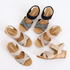 Sandales compensées élégantes pour femmes, à bout ouvert, en textile respirant, talon bas, style à enfiler pour l'été - Product Image 5