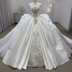 Lsjj134 Queen Satin Wedding Dress Customizable Lace up Keyhole Back Ball <b>Gown</b> With Beaded Crystal <b>Bride</b> Dress Jancember - Product Image 1