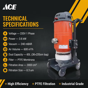 Aspiradoras de Concreto Portátiles Industriales LDT3 de 3600W con Ruedas, Extractor de Polvo Húmedo y Seco de Alta Potencia para Eliminación de Polvo - Product Image 2