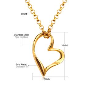 Collier pendentif personnalisable en acier inoxydable étanche, plaqué or 18 carats, avec chaîne à maillons et pendentif cœur pour femme - Product Image 2