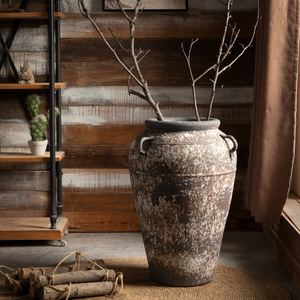 <span class=keywords><strong>Vase</strong></span> en céramique rétro <span class=keywords><strong>chinois</strong></span>, ornement, décoration de salon, dispositif d'arrangement floral au sol, pot en poterie grossière <span class=keywords><strong>ancien</strong></span> et <span class=keywords><strong>grand</strong></span>, pot à fleurs - Product Image 2