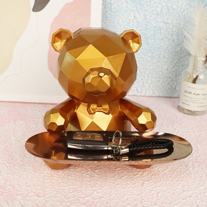 Creativo geometrico piccolo orso serbatoio di stoccaggio in metallo vassoio resina animale statua per la decorazione della casa e lo stoccaggio figura animale - Product Image 5