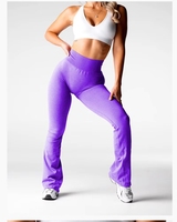 Leggings évasés taille haute sans coutures avec fermeture élastique pour le yoga, la course, le fitness, la danse et le sport - Spandex/Nylon Long