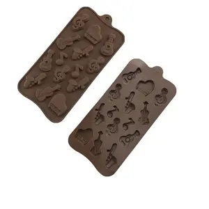 14 trous guitare Piano Notes Instrument de musique forme Silicone chocolat moule bonbons gelée glace plateau fournitures de cuisine outils