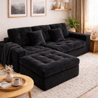 Modulares Cloud-Sofa-Set 105 Zoll DIY Ecksofa mit Ottoman Reiner Schaumstoff Kunstfell Samt Wohnzimmermöbel