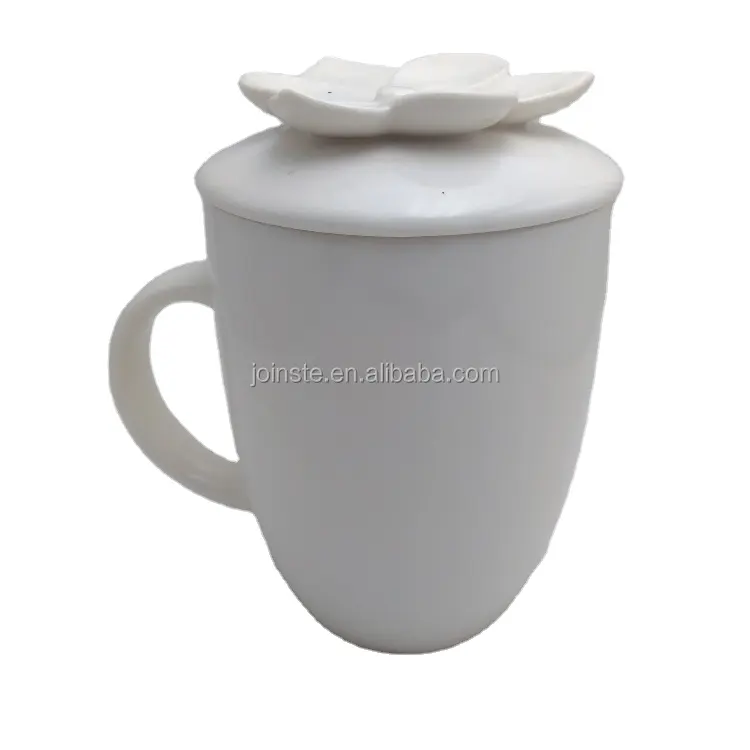 Plain white ceramic mug flower lid Factory wholesale Gift & Crafts