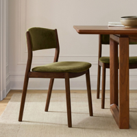Chaise de salle à manger en velours vert olive, structure en bois de noyer massif, style moderne du milieu du siècle, mobilier pour restaurant et café