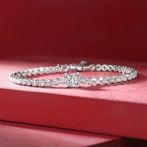 Bracelets en argent de gros pour femmes et hommes, bijoux fantaisie, avec moissanite taille princesse carrée de 5,5 mm et chaîne d'extension d'amitié - Product Image 4