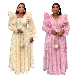 Robe de <span class=keywords><strong>Demoiselle</strong></span> d'Honneur Élégante Grande Taille Africaine Transfrontalière Coupe A-Line Col V Dentelle Illusion Vêtements Femme Commerce Extérieur - Product Image 1