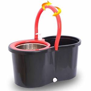 Serpillère microfibre mains libres à rotation 360° avec <span class=keywords><strong>seau</strong></span>, manche télescopique <span class=keywords><strong>en</strong></span> acier, système d'essorage quatre côtés, deux têtes de serpillère de rechange - Product Image 2