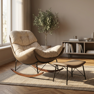 Midcentury Modern Rocking Chair With Tufted Back And Metal Legs For Living Room Furniture Upholstery - Product Image 4