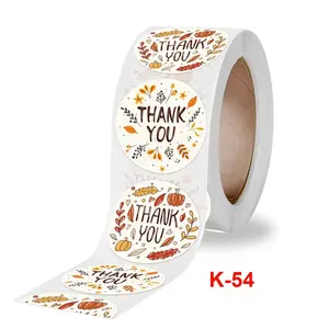 500PCS/Roll 1 inch Autumn flower wholesale adhesive round thank you sticker for kids gifts box packaging