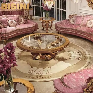 Latest Customized French Baroque Style Royal Palace Villa Wooden Carved Pink Sofa Home Room Rosy Sofa Set and Round <strong>Coffee</strong> <strong>Table</strong> - Product Image 1