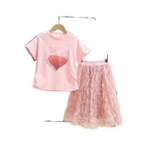 Ensemble robe à manches courtes en coton de haute qualité, design original, avec strass en forme de cœur, étiquette de col, grand stock disponible, DLL No. 99