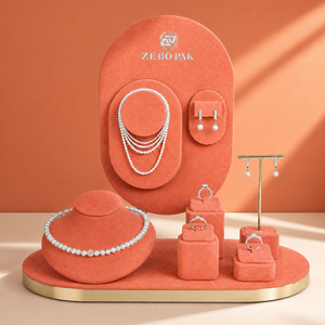 Zebopak Coral Orange Velvet Jewelry Display Stand Set for Retail Store <b>Necklace</b> Bust <b>Ring</b> Earring T Bar Manufacturer - Product Image 1