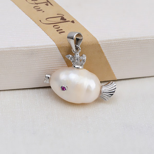 Pendentif en argent 925 fait main avec perle baroque, petit collier en forme de poisson, porte-accessoire vide, accessoire de bricolage, pendentifs en perles pour femmes, breloques - Product Image 4