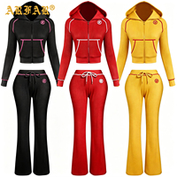 Ensemble de vêtements pour femmes personnalisés en tricot gaufré, 2 pièces, vestes longues, sweats à capuche zippés et pantalons évasés, ensembles de jogging pour femmes, vêtements de détente