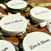 Wholesale Customizable Wedding Tambourine, Natural Sheepskin Wooden 6 inch Hand Drum with Ribbon for Wedding Celebration