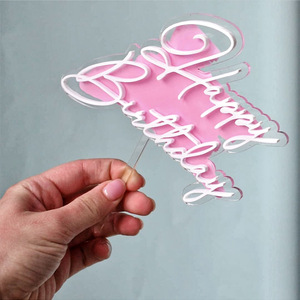 ท็อปเปอร์เค้กอะคริลิค รูปน้ำผึ้งและน้ำหวาน สุขสันต์วันเกิด ตกแต่งเค้กสองชั้น สีชมพูทอง - Product Image 2