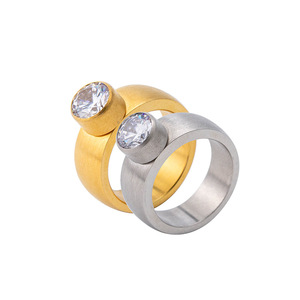 Geometric Gold <b>Titanium</b> Steel Couple <b>Ring</b> With Detachable Zircon Bezel Setting Unisex Jewelry Gift - Product Image 1