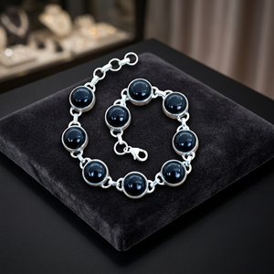 Bracelet en argent sterling 925 avec perles en forme de boule, pierre précieuse onyx noir, style religieux vintage, unisexe, classique, à porter au quotidien - Product Image 1