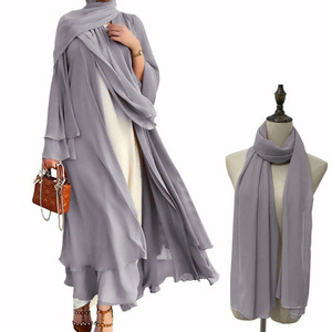 Abito Arabo Turco Elegante Plus Size Fatto a Mano in Poliestere Lungo fino al Pavimento a Maniche Lunghe Leggero Traspirante Moderno Islamico con Apertura Frontale - Product Image 5