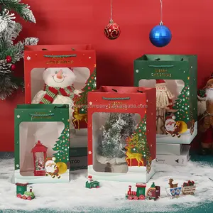 Matériau en papier écologique bolsas de regalo navidad et caractéristique d'emballage recyclable Sac cadeau de Noël avec fenêtre en PVC transparent