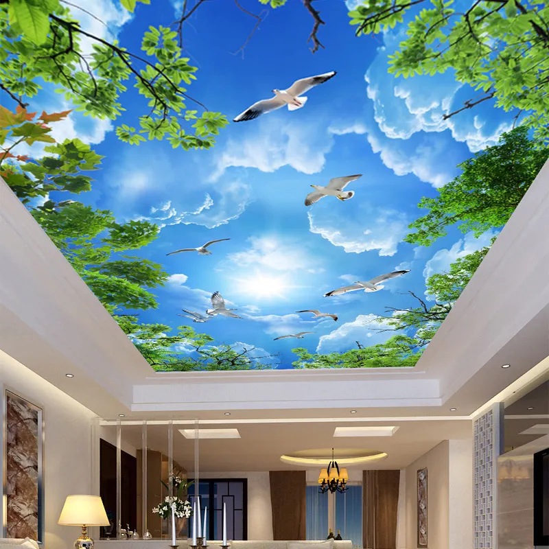 Custom 3d Behang Blauwe Hemel Witte Wolken Plafond Muurschilderingen Voor Slaapkamer Muurpapier 3d Huisdecoratie Muurschildering Behang