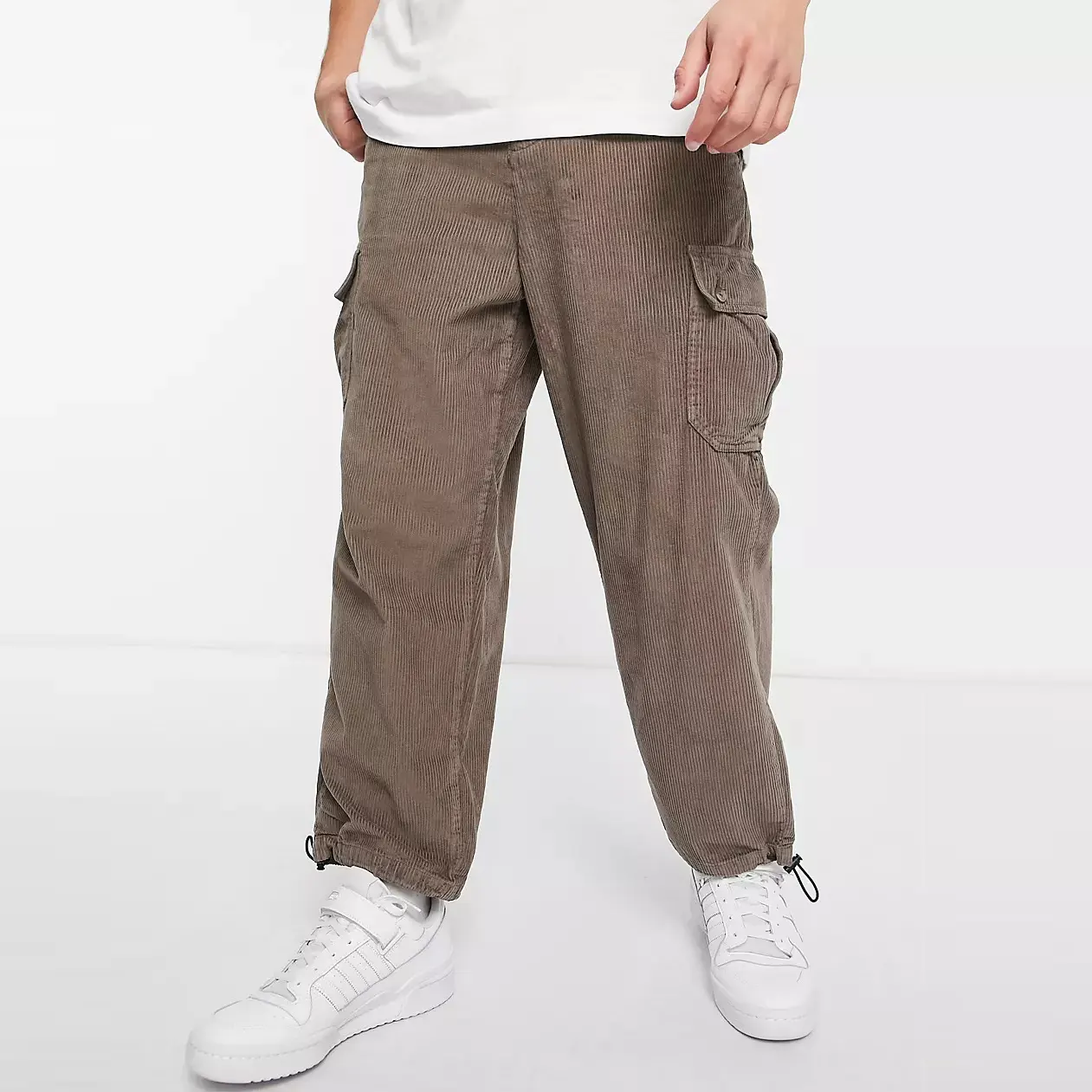 Streetwear boy konik kadife jogger pantolon kahverengi erkek pantolon çoklu kargo cepler