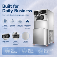 Machine à glace molle professionnelle 3 saveurs avec compresseurs doubles, pré-refroidissement et maintien au frais, double pompe à air