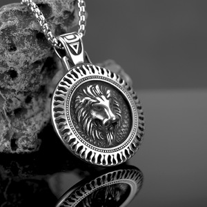 Yunnique-collar con colgante de cabeza de león para hombre, de acero inoxidable, con temática de animales, regalo, joyería - Product Image 1
