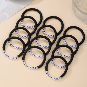 Fashion Jewelry Be Kind Bracelet <b>Set</b> 12Pcs Stackable Polymer <b>Clay</b> Letter Beads Women's Jewelry Gift for Anniversary - Product Image 2