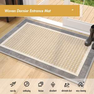Tapis d'entrée antidérapant rectangulaire couleur crème, tapis de porte pour la maison, fibre de polyester, texture géométrique - Product Image 4