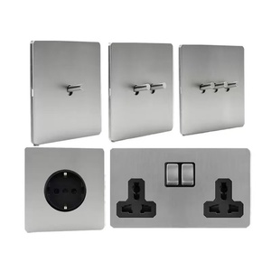 Interruptor Vintage de 2 Vias com 2 Tomadas para Decoração de Casa Exclusiva Transfronteiriça. Superfície Escovada em Aço Inoxidável Cinza Fosco. - Product Image 2