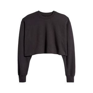 Sweat-shirt court en polaire surdimensionné pour femme, haute qualité, automne, manches longues, délavage acide, broderie 3D, logo personnalisé imprimé, respirant - Product Image 1