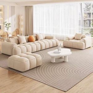 Sofá Modular Grande de 2 Plazas Bloque Tofu de Estilo Minimalista Simple en Terciopelo Color Crema con Estructura de Madera y Relleno de Esponja Contemporáneo para Sala de Estar - Product Image 2